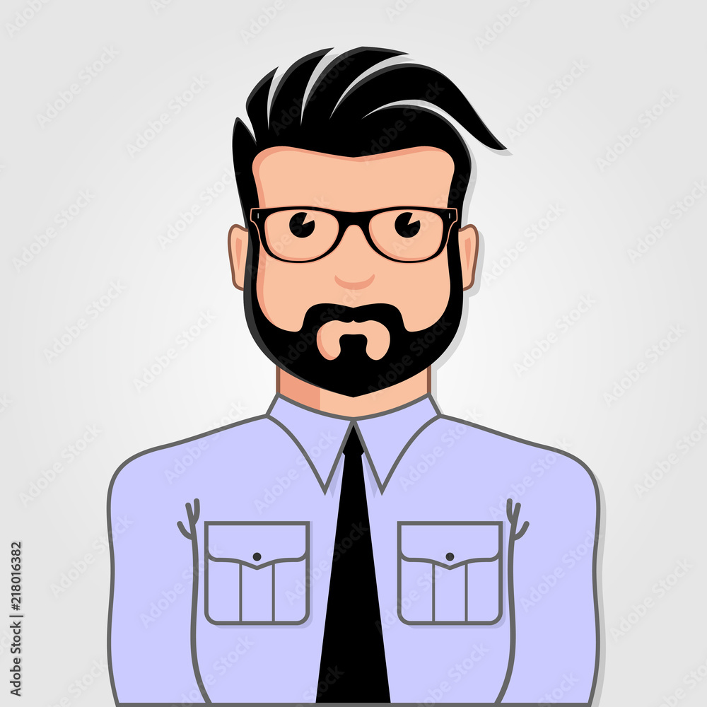 Man Cartoon portrait with glasses. Vector illustration.