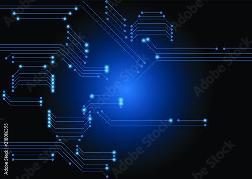 Abstract blue computer technology background with circuit board system , Vector illustration