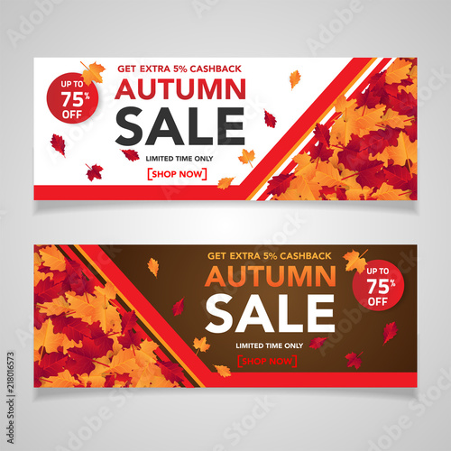 Autumn sale banner template with leaves, fall leaves for shopping sale. banner design. Poster, card, label, web banner. Vector illustration