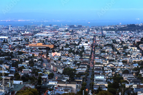 Photography View from Corona Heights Park on east of San Francisco in the dusk