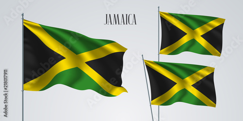 Jamaica waving flag set of vector illustration