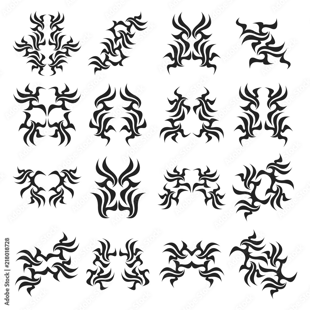 Set of simple tattoo. Abstract tribal sign. Ornamental abstract ink shape.