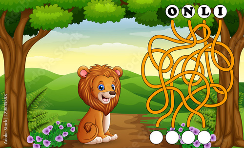 Fototapeta Naklejka Na Ścianę i Meble -  Game lion maze find way to the word
