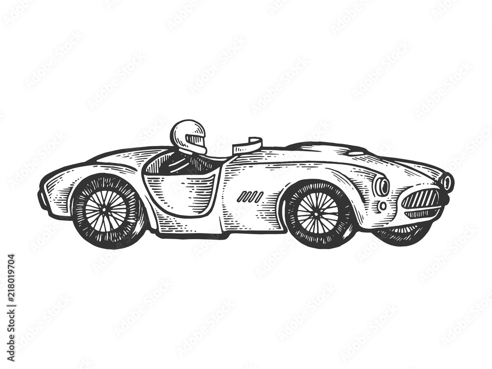 Old sport race car engraving vector illustration Stock Vector | Adobe Stock