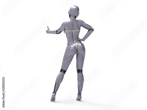 Robotic Cyber Woman Thumbs up 3D Rendering © ThorstenSchmitt