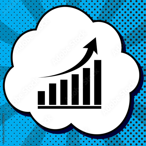 Growing graph sign. Vector. Black icon in bubble on blue pop-art
