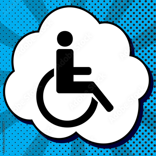 Disabled sign illustration. Vector. Black icon in bubble on blue