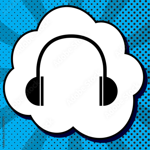 Headphones sign illustration. Vector. Black icon in bubble on bl