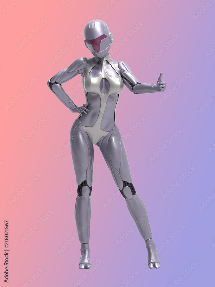 Robotic Cyber Woman Thumbs up 3D Rendering Robotic Cyber Woman Thumbs up 3D Rendering
