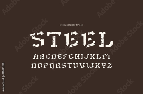 Stencil-plate serif font in military style