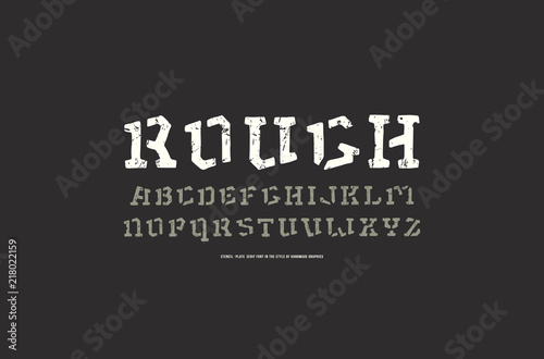 Stencil-plate serif font in the style of handmade graphics