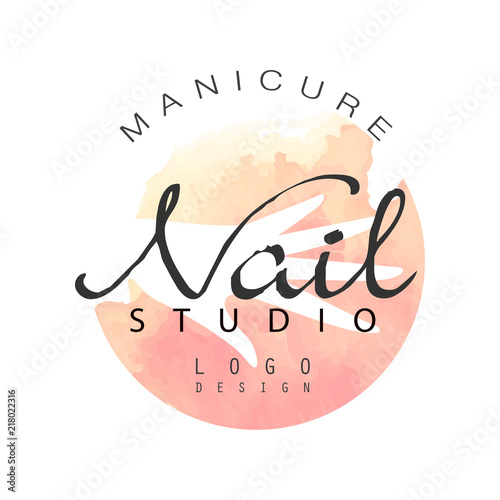 Manicure nail studio logo design, template for nail bar, beauty saloon, manicurist technician vector Illustration on a white background