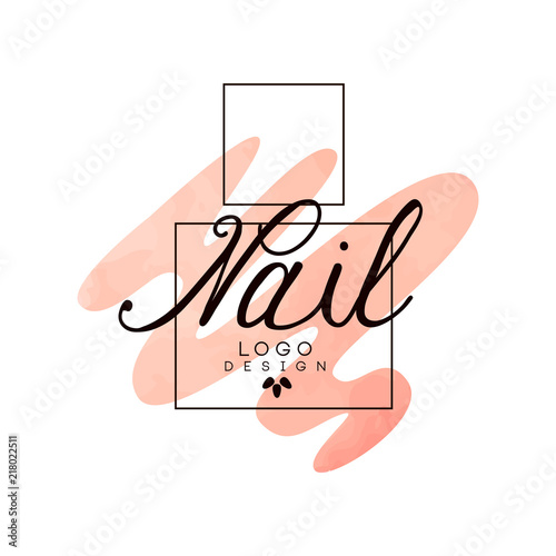 Nail logo, design element for nail bar, manicure studio, manicurist technician vector Illustration on a white background