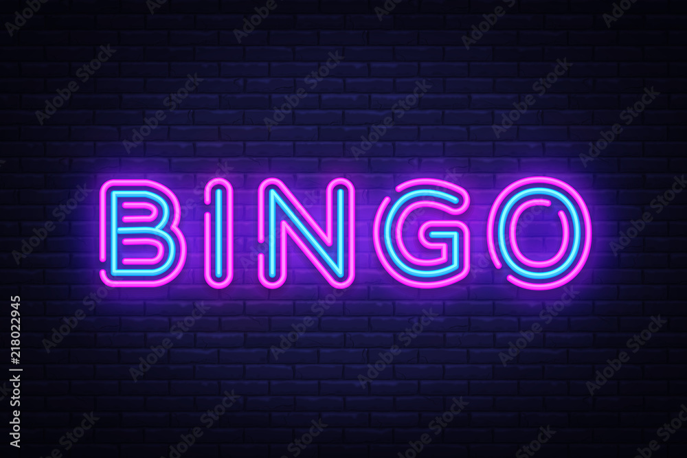 Bingo Neon text Vector. Lottery neon sign, design template, modern trend design, night neon signboard, night bright advertising, light banner, light art. Vector illustration