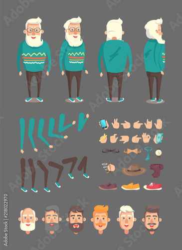 Grandfather Constructor Set Vector Illustration