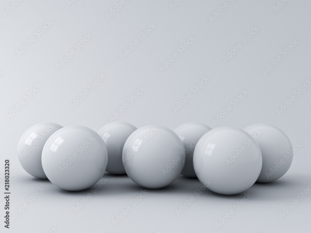 Fotografie Abstract 3d white spheres on grey background with window reflections and shadows