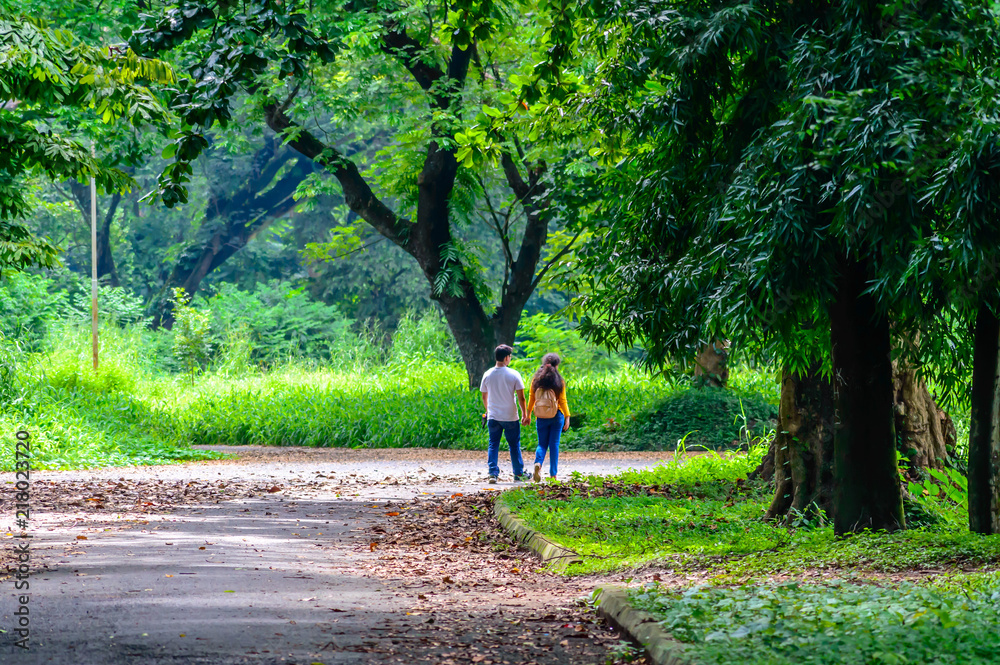 Fototapeta premium Happy married Cute couple walking in the park