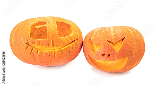 spooky halloween pumpkin lantern isolated on white with clipping path
