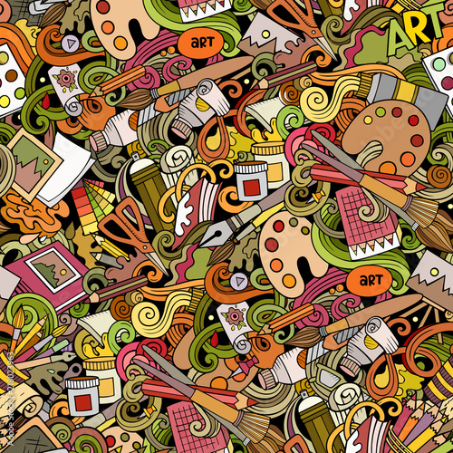 Cartoon cute doodles hand drawn Artist seamless pattern