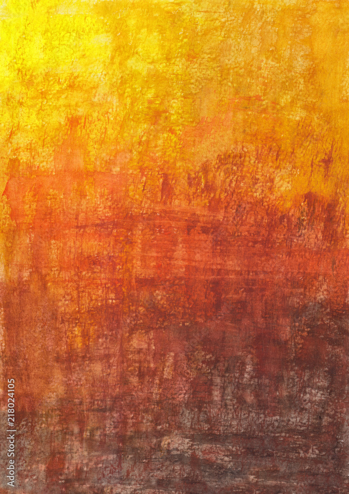 October texture background. Orange yellow red sepia gradient grunge abstract backdrop. Hand-drawn watercolor painting