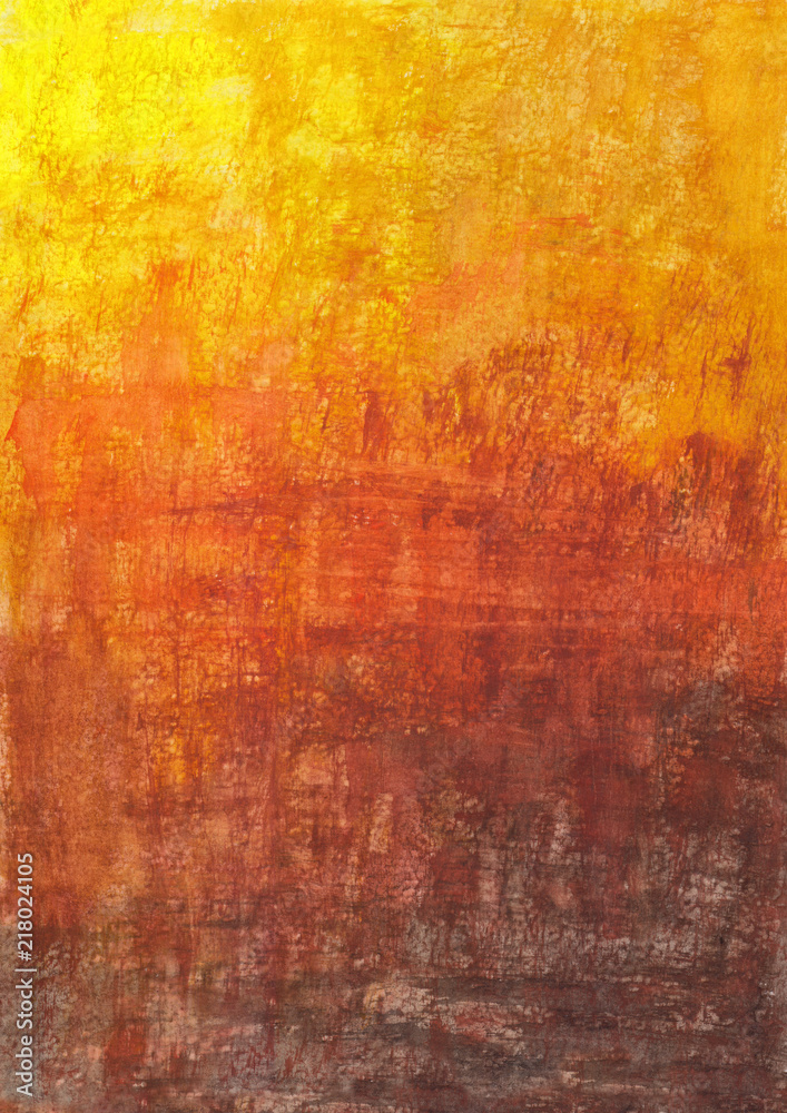 Naklejka premium October texture background. Orange yellow red sepia gradient grunge abstract backdrop. Hand-drawn watercolor painting