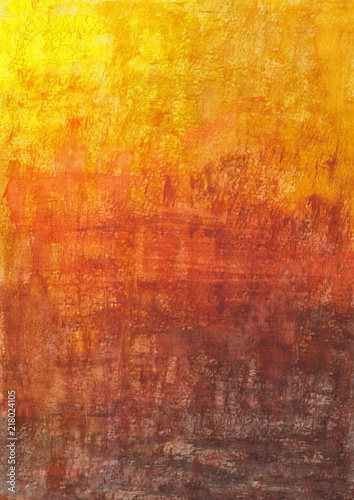 October texture background. Orange yellow red sepia gradient grunge abstract backdrop. Hand-drawn watercolor painting