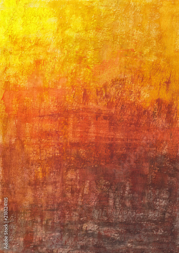 October texture background. Orange yellow red sepia gradient grunge abstract backdrop. Hand-drawn watercolor painting