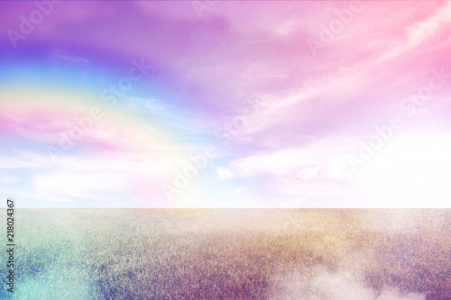 magical fantasy landscape with abstract rainbow  pastel colors  unicorn field concept background