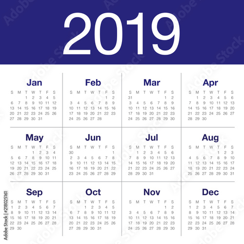 Year 2019 calendar vector design template