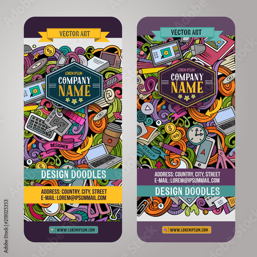 Cartoon cute colorful vector hand drawn doodles Designer banners design