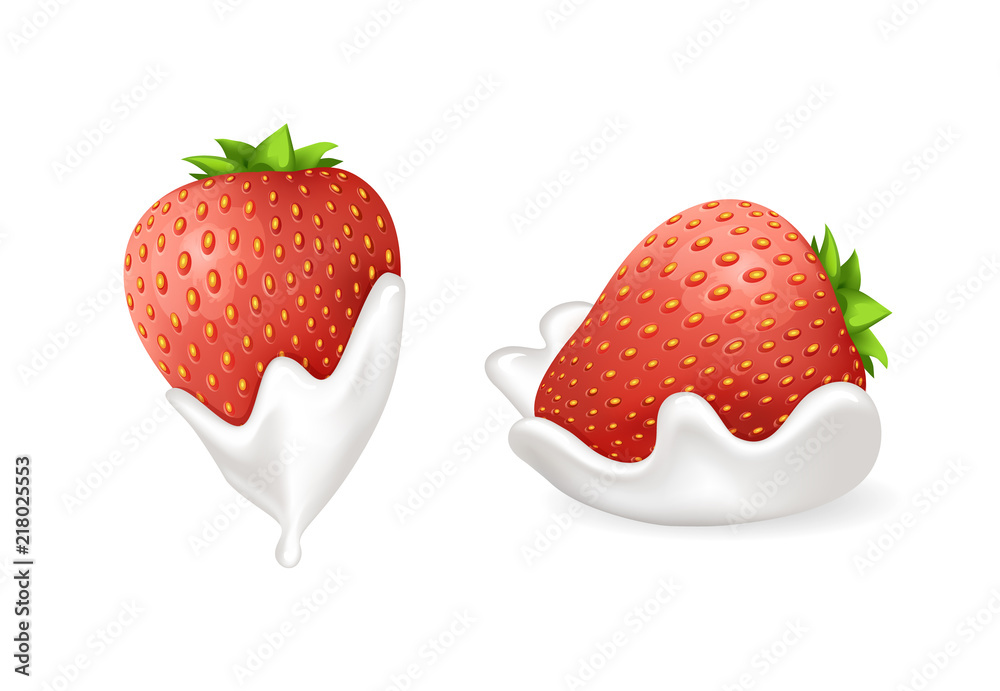 Φωτογραφία Tasty Strawberries in Fresh Whipped Cream Set