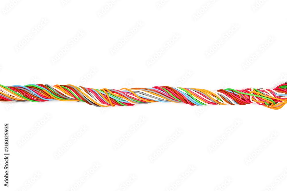 Colorful cables, wires isolated on white background, top view