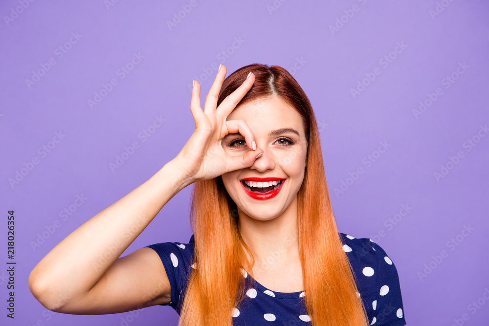I'm watching you Spy peek peer see concept. Close up photo port I'm watching you Spy peek peer see concept. Close up photo port