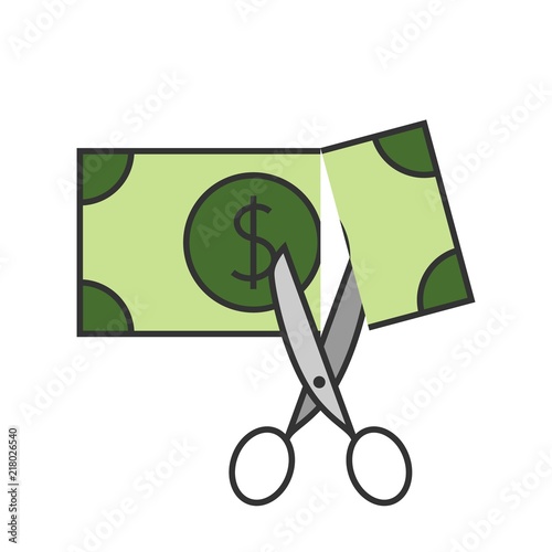 Scissors cutting money icon