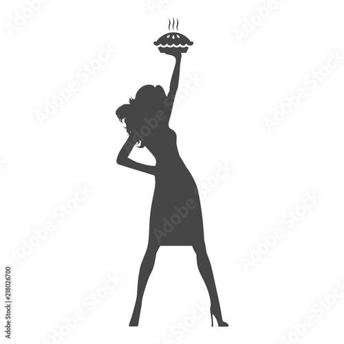 Housewife holding pie, woman holding a pie