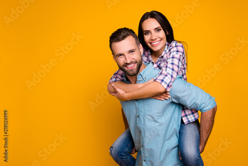 Portrait with copyspace of stylish trendy couple, handsome man c