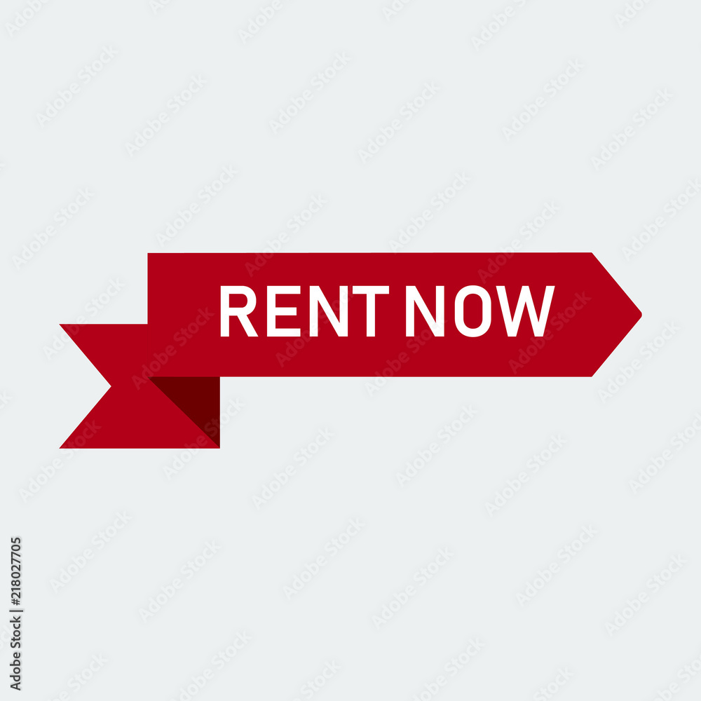 Rent Now Red Ribbon Banner.Vector Illustration Rent Now Red Ribbon Banner.Vector Illustration