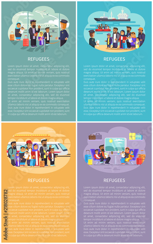 Refugees Posters Collection Vector Illustration