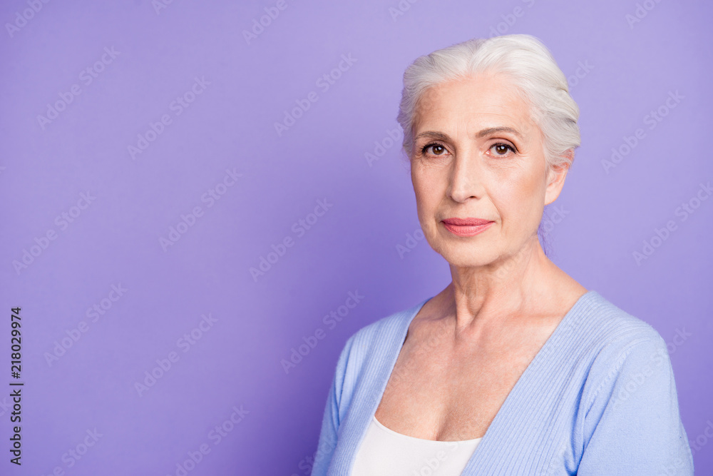 Close up portrait of calm and confident woman looking into the c Close up portrait of calm and confident woman looking into the c