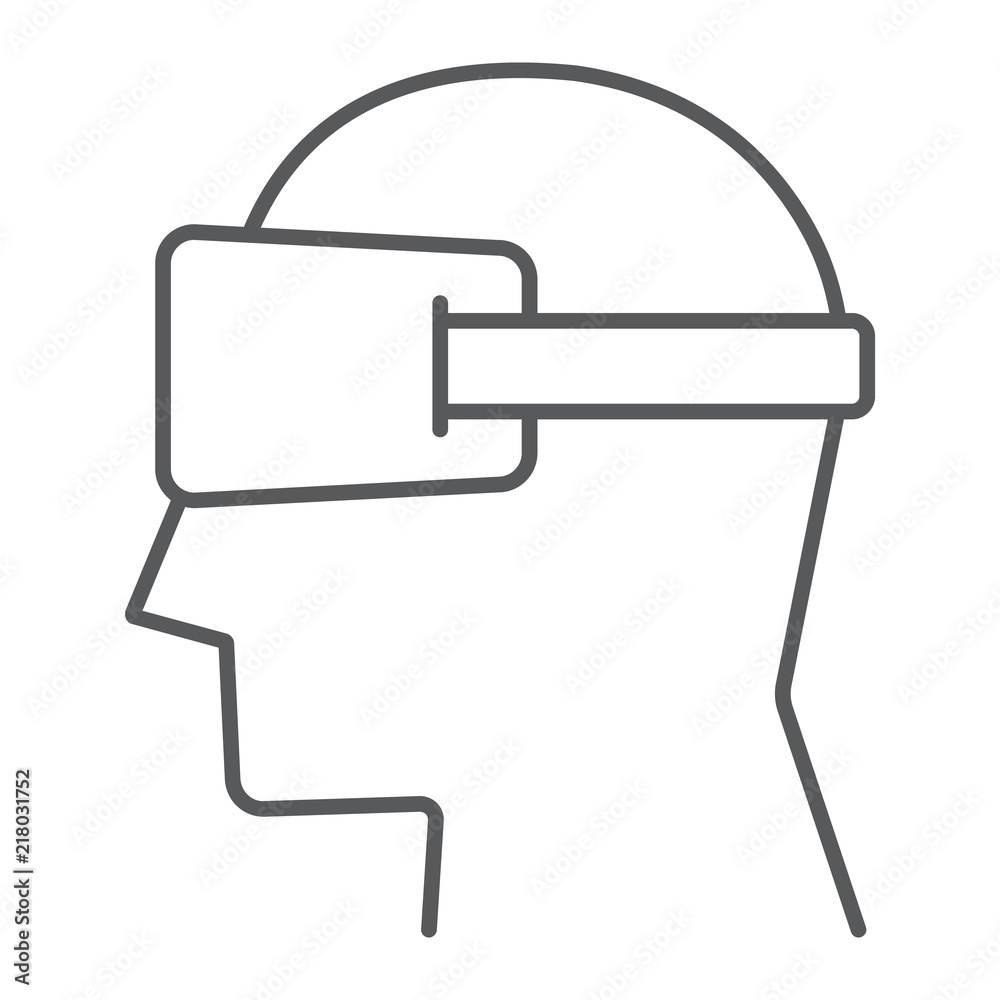 Virtual reality glasses thin line icon, electronic and device, headset sign, vector graphics, a linear pattern on a white background, eps 10. Virtual reality glasses thin line icon, electronic and device, headset sign, vector graphics, a linear pattern on a white background, eps 10.