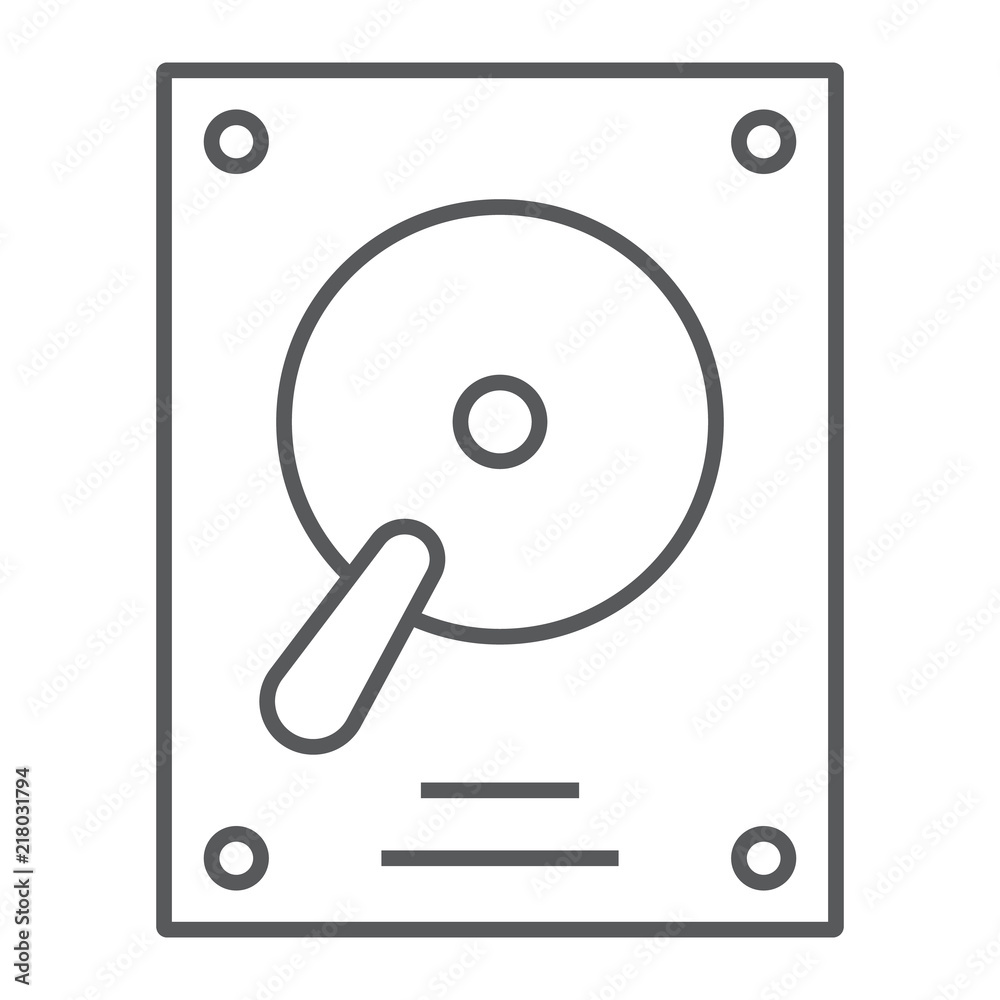 Hard disk thin line icon, electronic and device, hdd sign, vector graphics, a linear pattern on a white background, eps 10. Hard disk thin line icon, electronic and device, hdd sign, vector graphics, a linear pattern on a white background, eps 10.