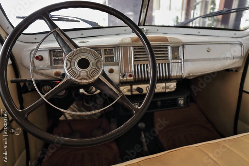 Car dashboard-inside view-ivory painted body-vintage car of the 1940s Philippines-0634