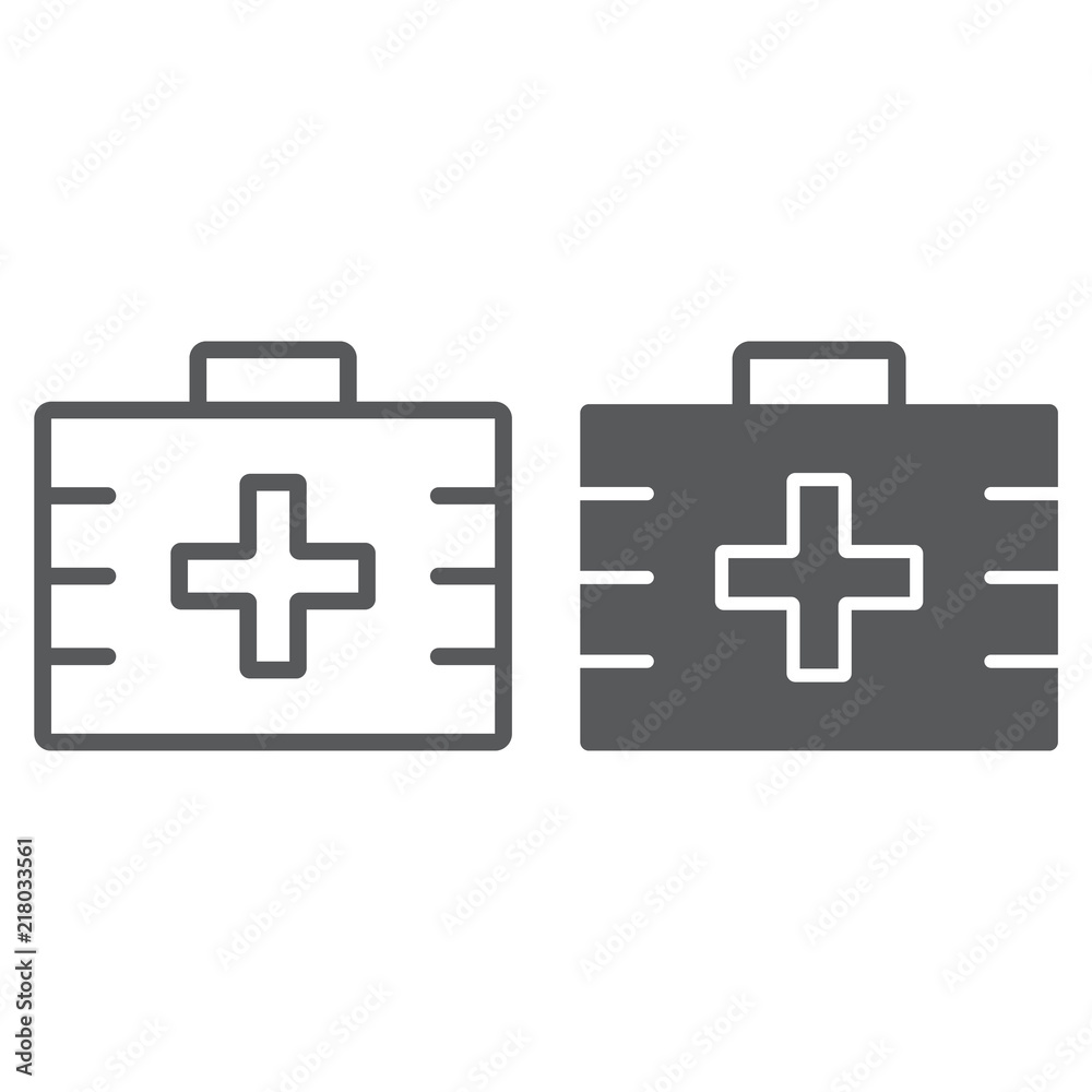 Obraz premium First aid kit line and glyph icon, health and clinical, medical bag sign, vector graphics, a linear pattern on a white background, eps 10.