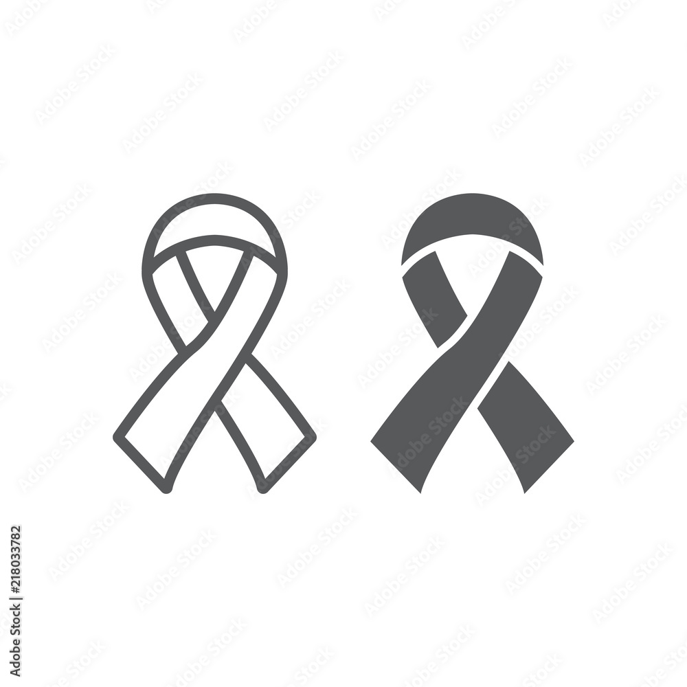 Hiv ribbon line and glyph icon, health and aid, awareness ribbon sign ...
