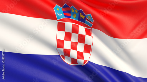 The flag of Croatia. Waved highly detailed fabric texture. 3D illustration.