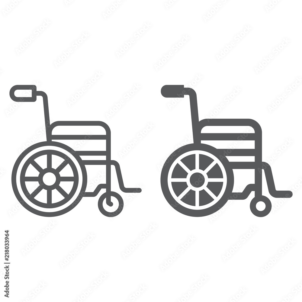 Wheelchair line and glyph icon, medical and equipment, handicapped sign, vector graphics, a linear pattern on a white background, eps 10.