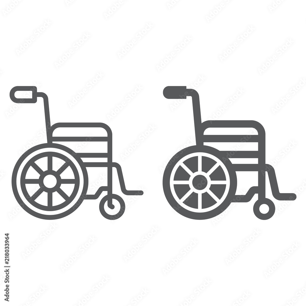 Wheelchair line and glyph icon, medical and equipment, handicapped sign, vector graphics, a linear pattern on a white background, eps 10. Wheelchair line and glyph icon, medical and equipment, handicapped sign, vector graphics, a linear pattern on a white background, eps 10.