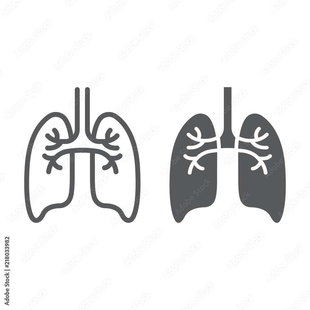 Lungs line and glyph icon, anatomy and biology, pulmonology sign, vector graphics, a linear pattern on a white background, eps 10. Lungs line and glyph icon, anatomy and biology, pulmonology sign, vector graphics, a linear pattern on a white background, eps 10.