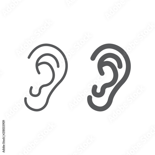 Human ear line and glyph icon, anatomy and biology, otology sign, vector graphics, a linear pattern on a white background, eps 10. photo