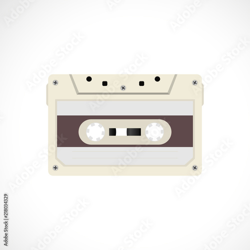 Retro style magnetic audiotape. 1980s vintage album music storage device. Old audio tape cassette.